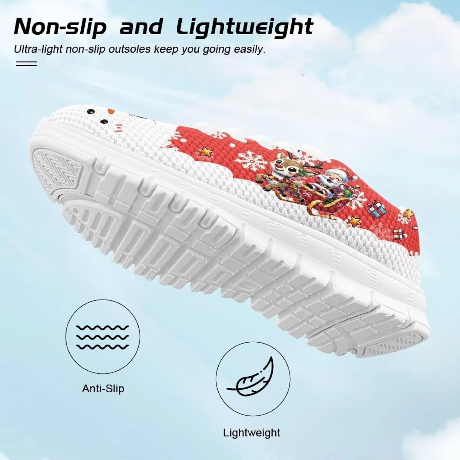 Kids Christmas Sneakers Boys Girls Lightweight Sports Running Tennis Shoes Anti-Skid Comfort Breathable Mesh Casual Shoes