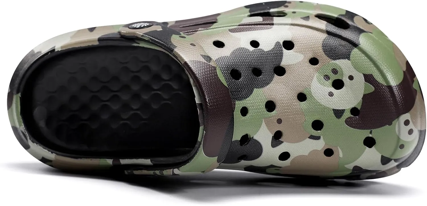 Kids Classic Camo Garden Clogs for Boys – Lightweight Adjustable Water Sandals with Non-Slip Sole, Quick-Dry Design for Little and Big Kid