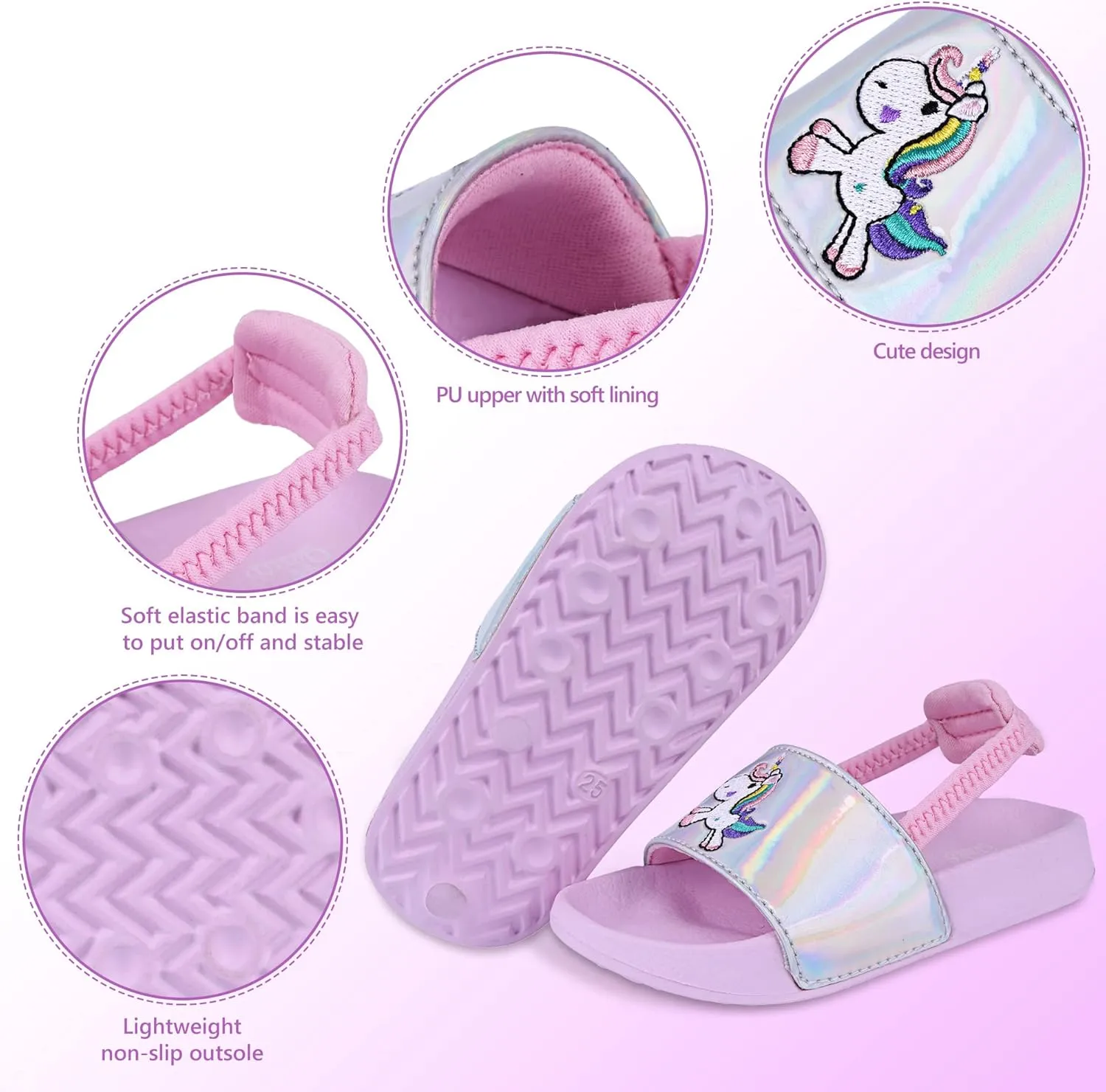 Kids Flip Flops Sandals Toddler Boys Girls Sequin Slides Shower Beach Pool Shoes Slip on Summer Slippers with Back Strap