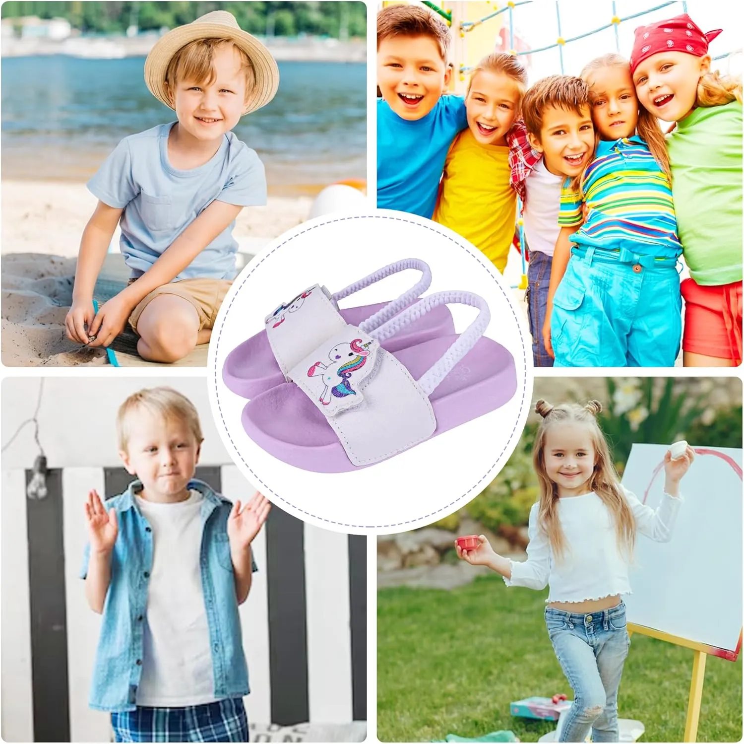 Kids Flip Flops Sandals Toddler Boys Girls Sequin Slides Shower Beach Pool Shoes Slip on Summer Slippers with Back Strap