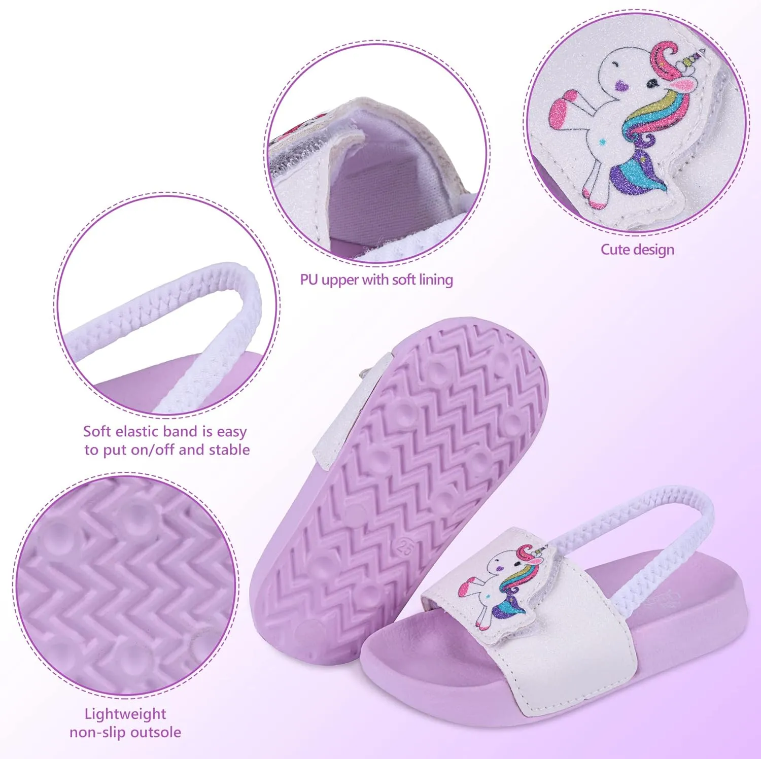 Kids Flip Flops Sandals Toddler Boys Girls Sequin Slides Shower Beach Pool Shoes Slip on Summer Slippers with Back Strap