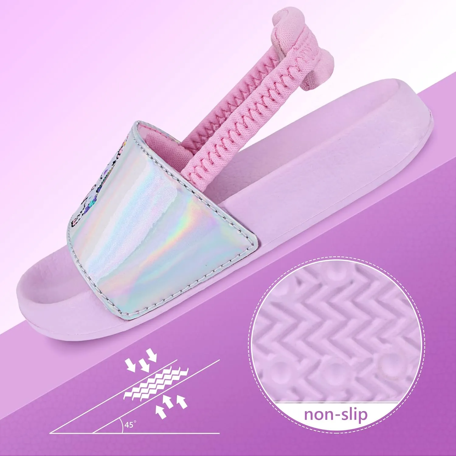 Kids Flip Flops Sandals Toddler Boys Girls Sequin Slides Shower Beach Pool Shoes Slip on Summer Slippers with Back Strap