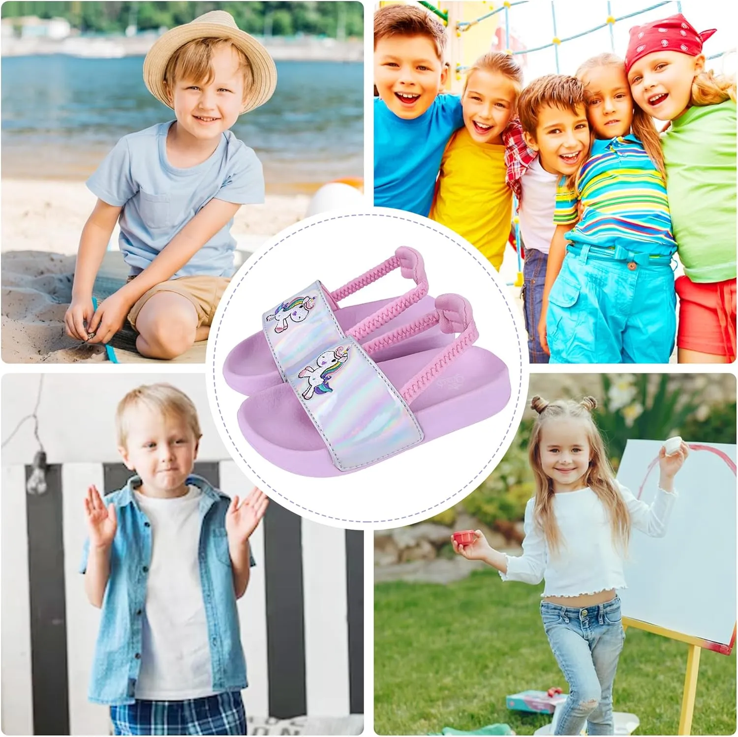 Kids Flip Flops Sandals Toddler Boys Girls Sequin Slides Shower Beach Pool Shoes Slip on Summer Slippers with Back Strap