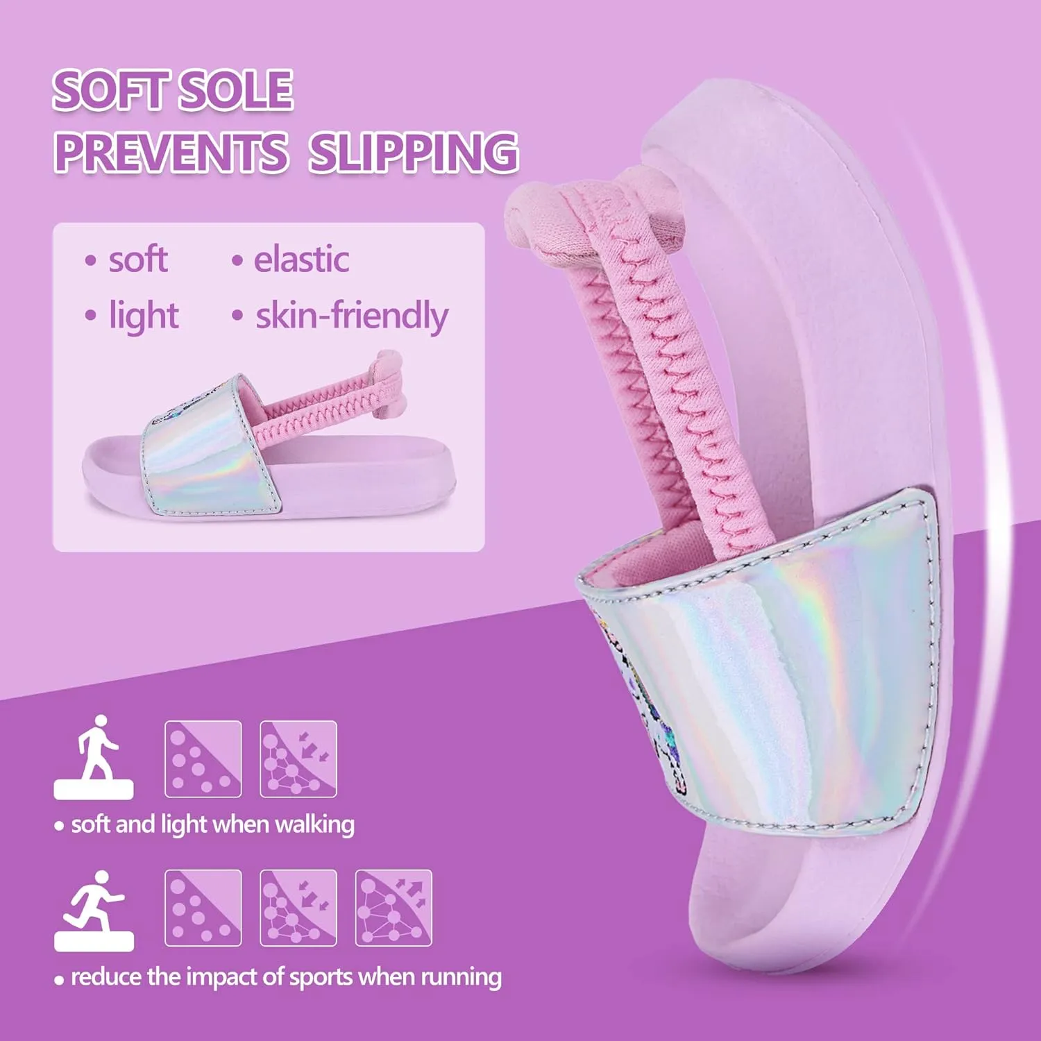 Kids Flip Flops Sandals Toddler Boys Girls Sequin Slides Shower Beach Pool Shoes Slip on Summer Slippers with Back Strap