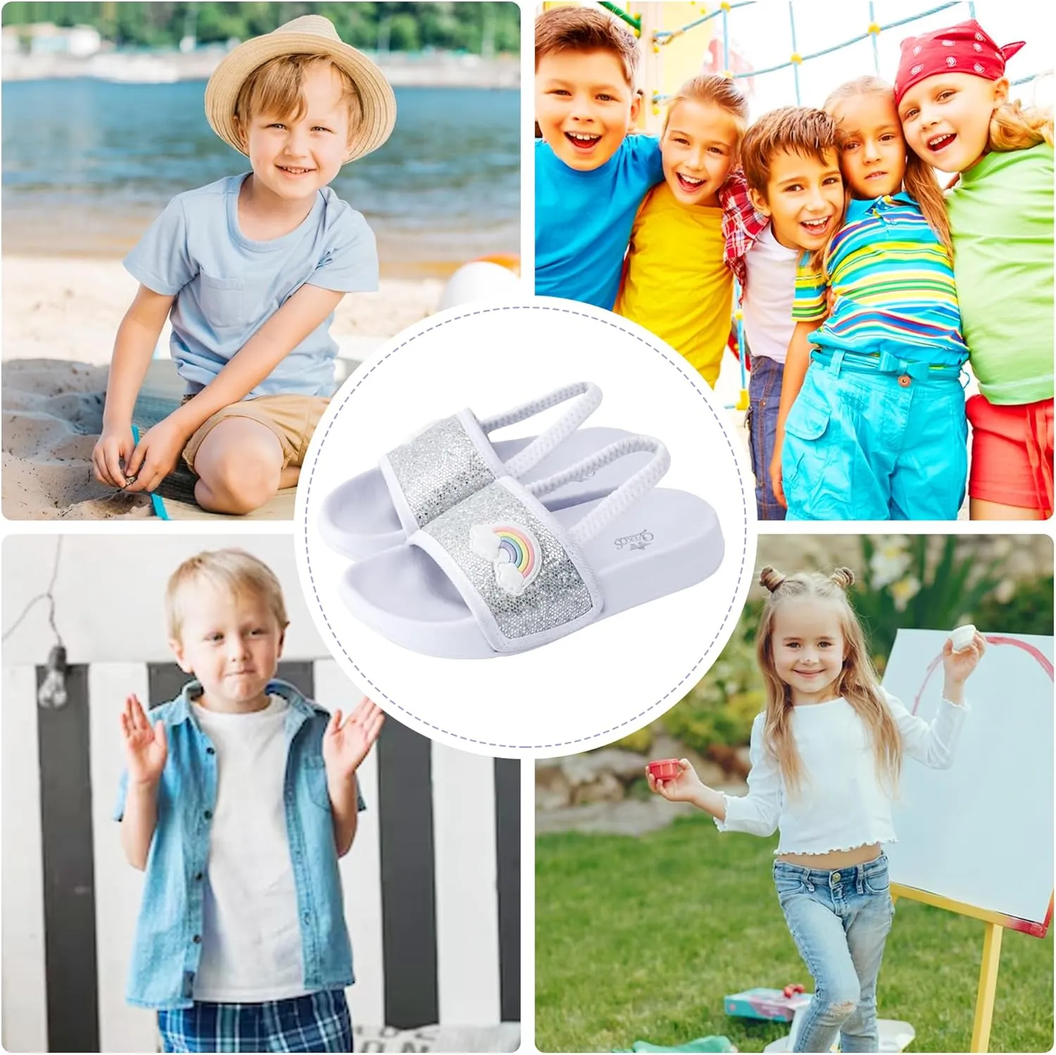 Kids Flip Flops Sandals Toddler Boys Girls Sequin Slides Shower Beach Pool Shoes Slip on Summer Slippers with Back Strap