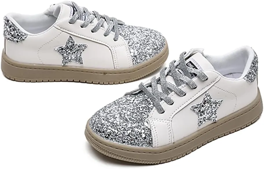 Kids Glitter Star Lightweight Sneakers Slip On Loafers Outdoor Casual Running Sports Shoes for Girls Boys
