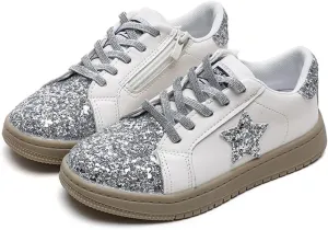 Kids Glitter Star Lightweight Sneakers Slip On Loafers Outdoor Casual Running Sports Shoes for Girls Boys