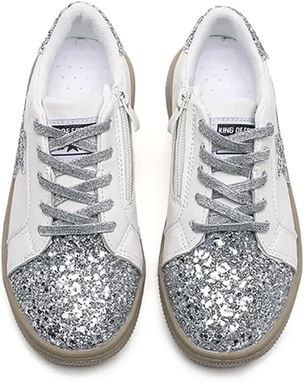Kids Glitter Star Lightweight Sneakers Slip On Loafers Outdoor Casual Running Sports Shoes for Girls Boys