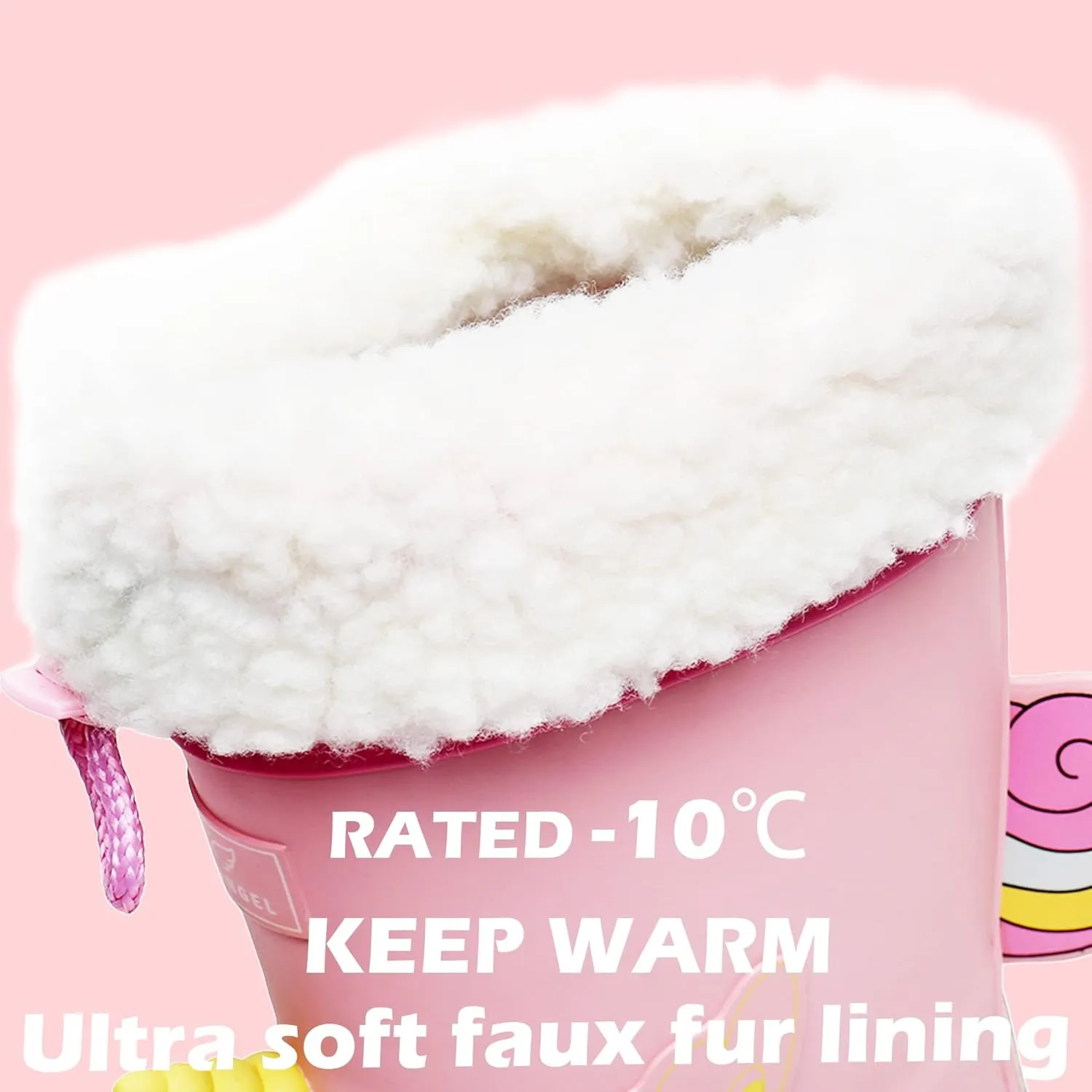 Kids Rain Boots for Girls and Boys with Fur Lining, Waterproof Warm Winter Rubber Rain and Snow Boots-with Fun Printed & Colors for Toddlers and Kids