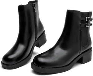 kkdom Women's Ankle Boots, Thick Heel Modern Short Classic Side Zipper Fashionable Combat Boots