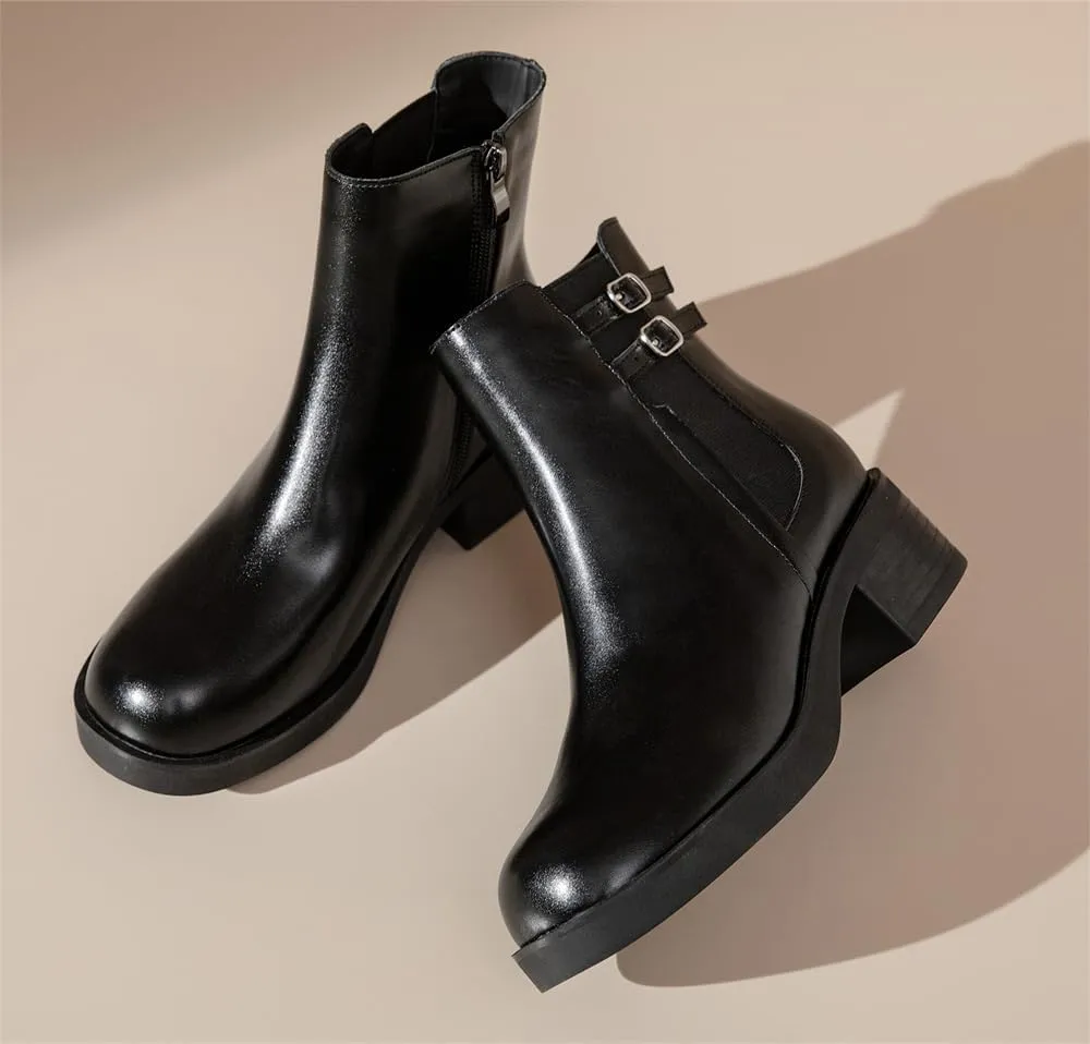kkdom Women's Ankle Boots, Thick Heel Modern Short Classic Side Zipper Fashionable Combat Boots