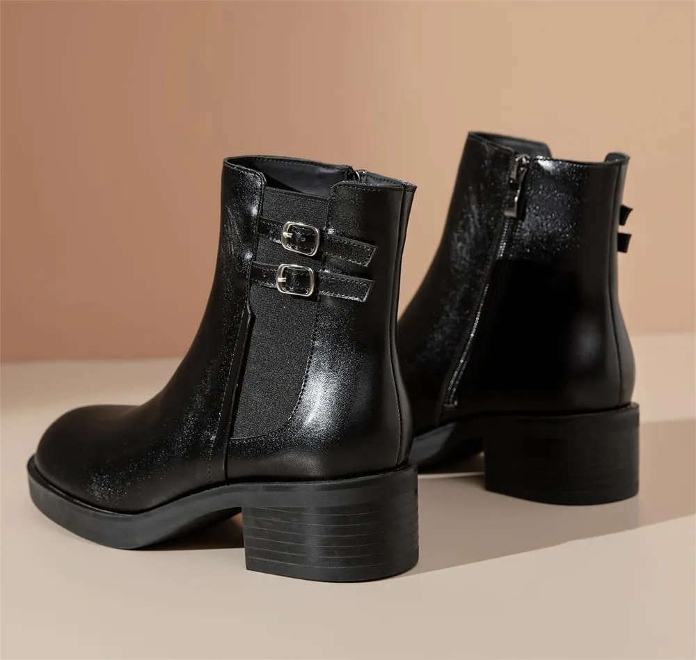 kkdom Women's Ankle Boots, Thick Heel Modern Short Classic Side Zipper Fashionable Combat Boots