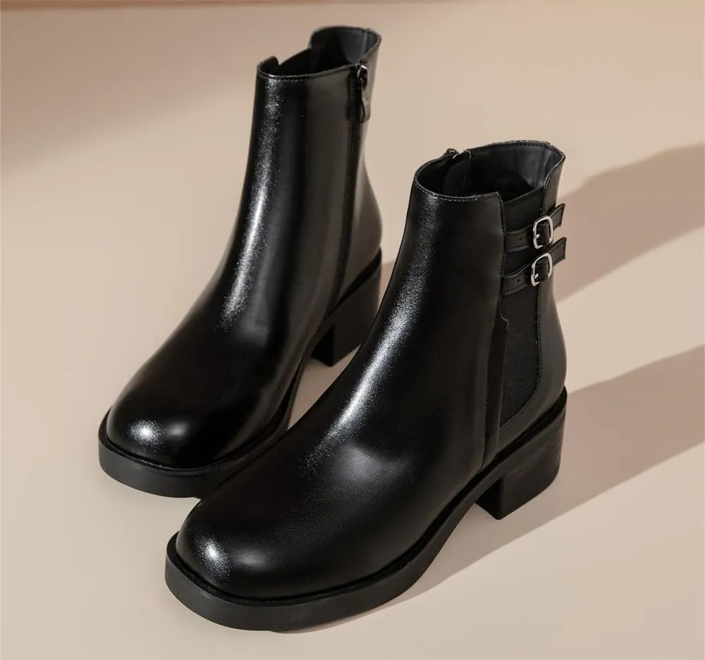 kkdom Women's Ankle Boots, Thick Heel Modern Short Classic Side Zipper Fashionable Combat Boots