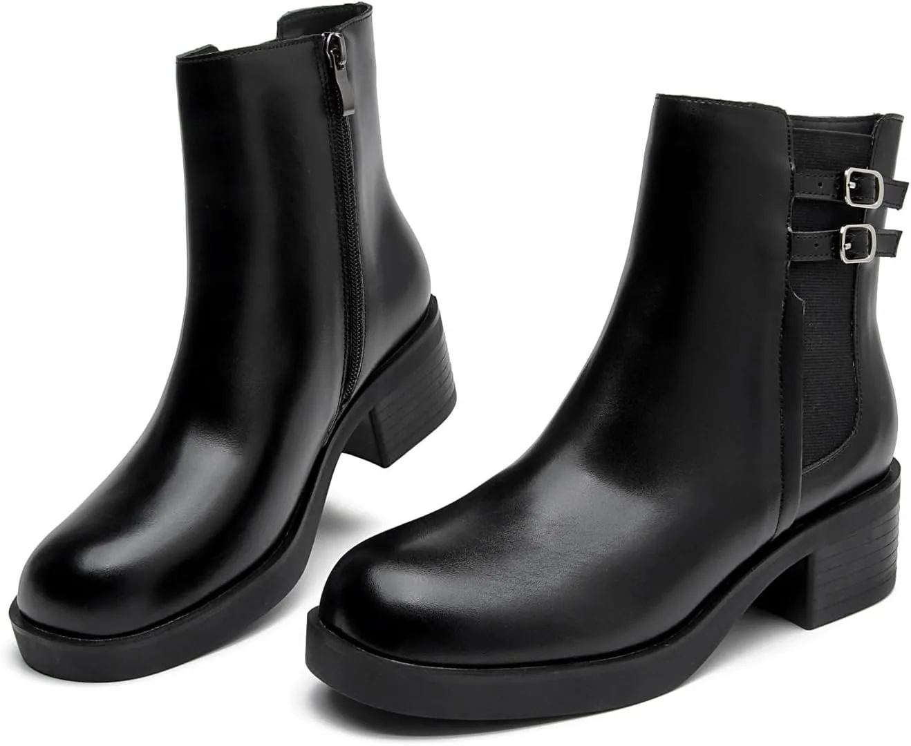 kkdom Women's Ankle Boots, Thick Heel Modern Short Classic Side Zipper Fashionable Combat Boots