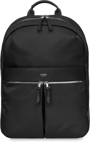 KNOMO Beauchamp Womens 14" Laptop Bag Computer Backpack for Work, College, Travel Daypack Purse, Black with Silver Zip