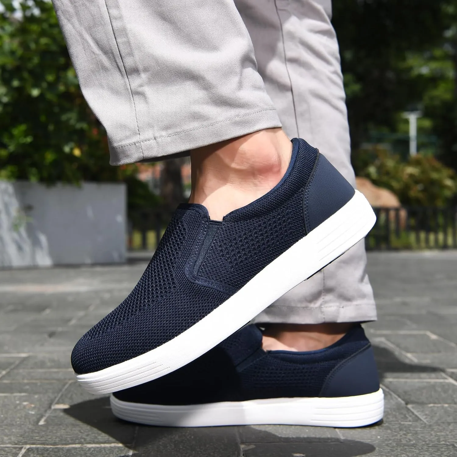 konhill Men's Slip on Shoes, Casual Breathable Boat Sneakers with Arch Support Lightweight Mesh Beach Loafers for Driving Walking Skate