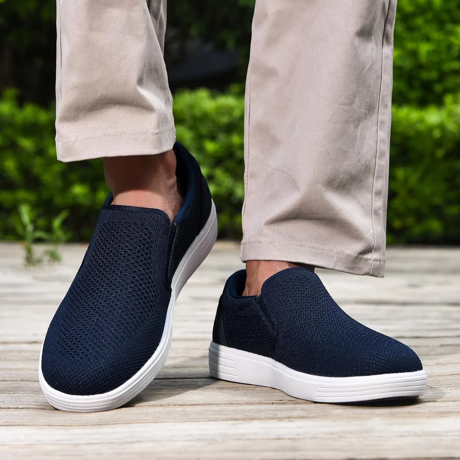 konhill Men's Slip on Shoes, Casual Breathable Boat Sneakers with Arch Support Lightweight Mesh Beach Loafers for Driving Walking Skate