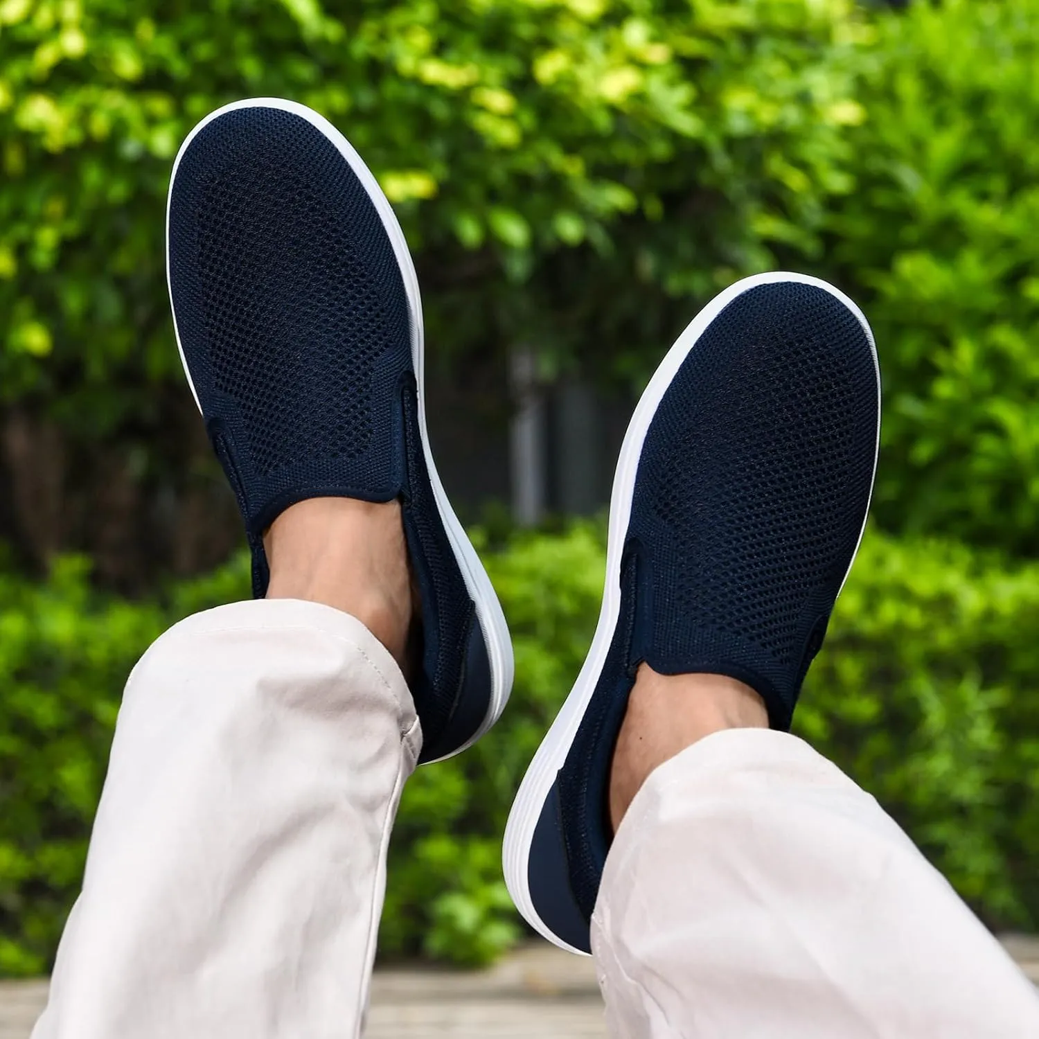 konhill Men's Slip on Shoes, Casual Breathable Boat Sneakers with Arch Support Lightweight Mesh Beach Loafers for Driving Walking Skate