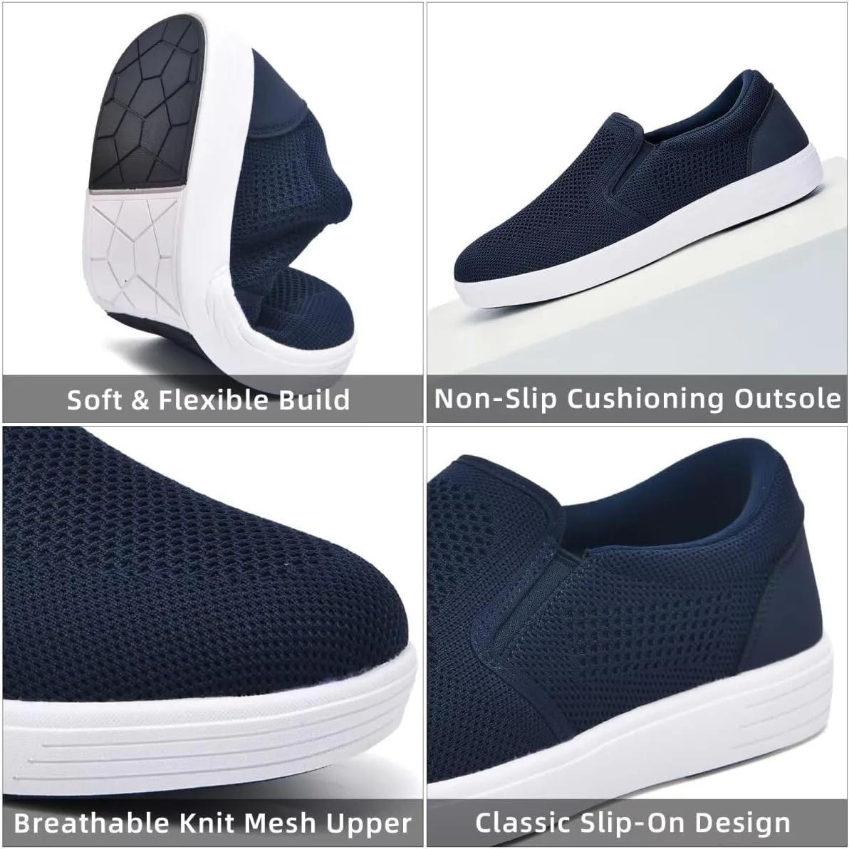 konhill Men's Slip on Shoes, Casual Breathable Boat Sneakers with Arch Support Lightweight Mesh Beach Loafers for Driving Walking Skate