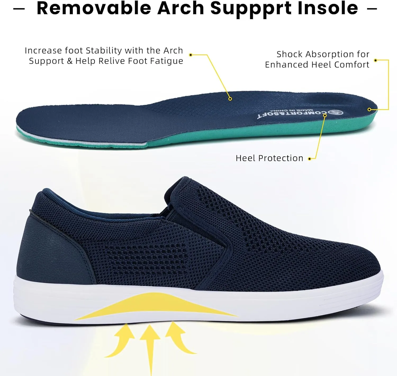 konhill Men's Slip on Shoes, Casual Breathable Boat Sneakers with Arch Support Lightweight Mesh Beach Loafers for Driving Walking Skate
