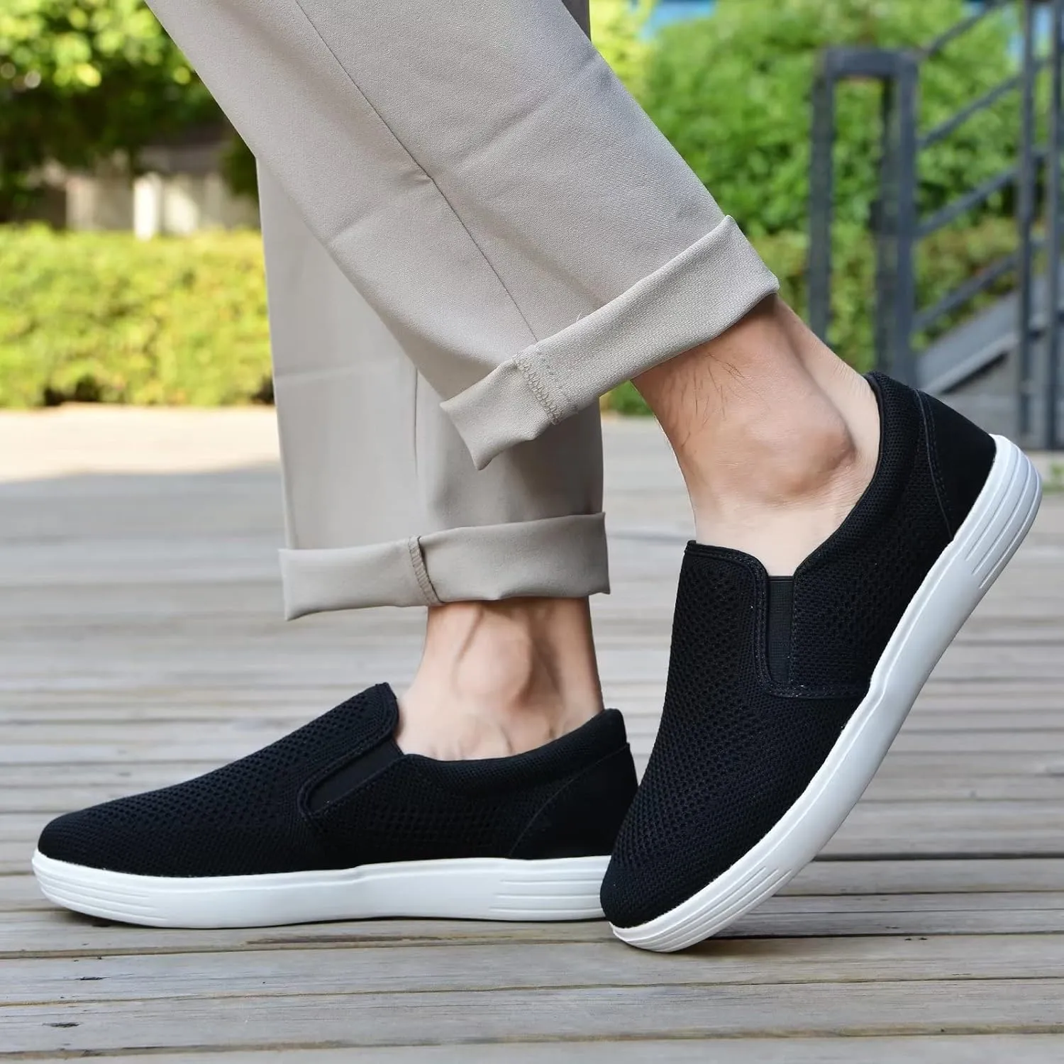 konhill Slip on Sneaker for Men- Casual Knit Boat Loafers Walking Shoes Driving Work Memory Skate Foam Shoes
