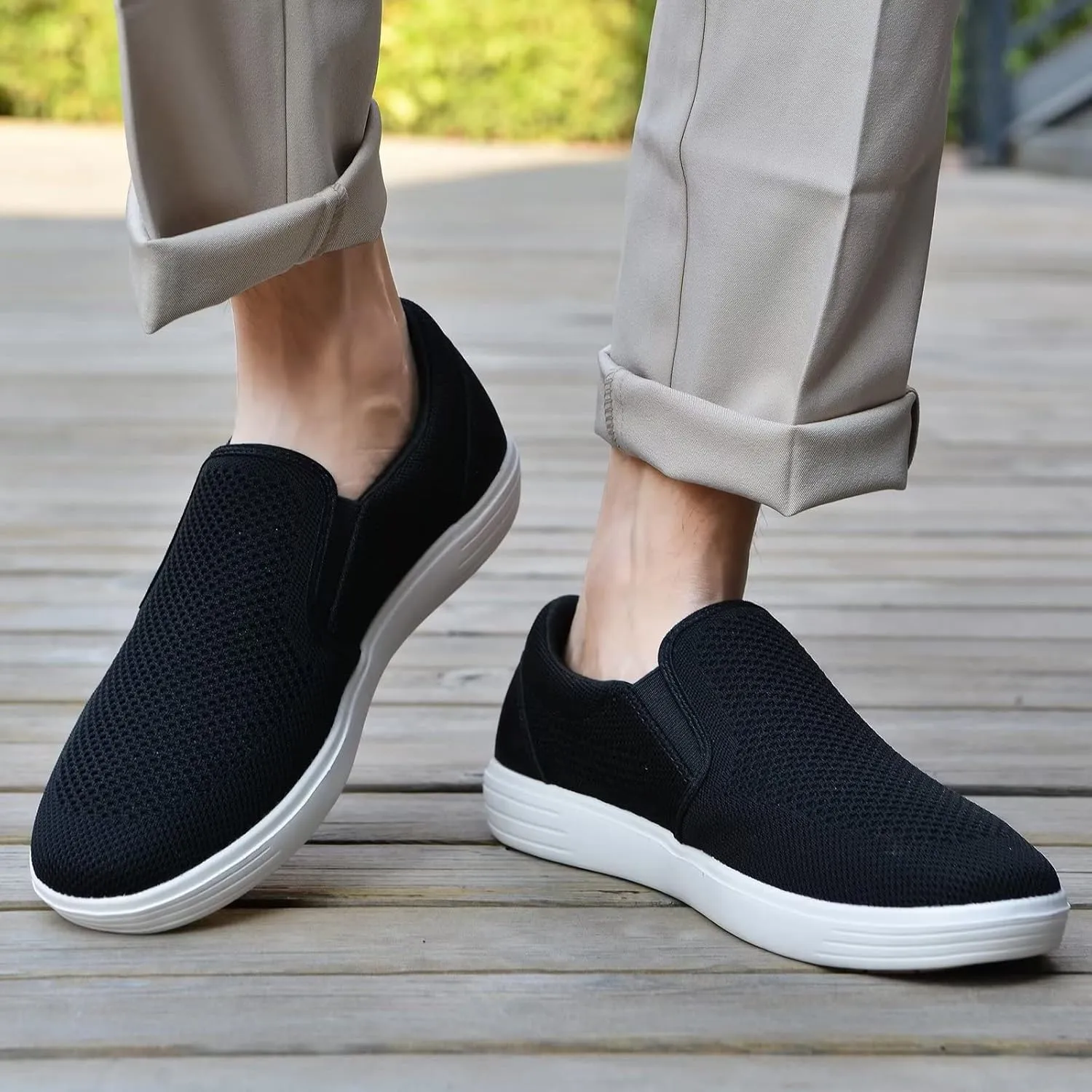 konhill Slip on Sneaker for Men- Casual Knit Boat Loafers Walking Shoes Driving Work Memory Skate Foam Shoes