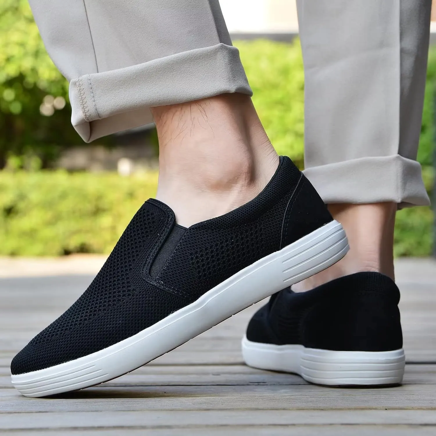 konhill Slip on Sneaker for Men- Casual Knit Boat Loafers Walking Shoes Driving Work Memory Skate Foam Shoes