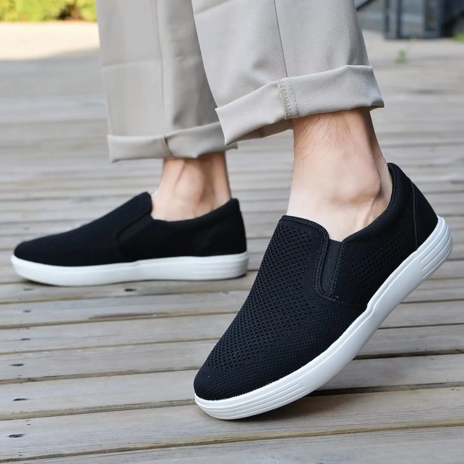 konhill Slip on Sneaker for Men- Casual Knit Boat Loafers Walking Shoes Driving Work Memory Skate Foam Shoes