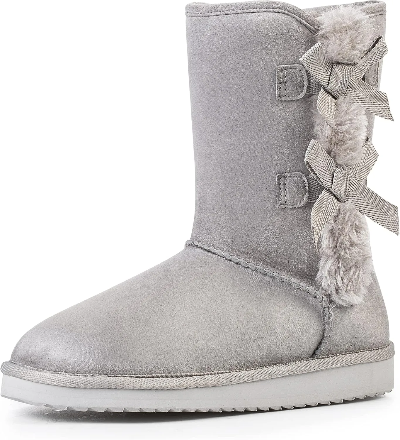 KRABOR Womens Suede Snow Boots Mid-Calf Winter Shoes with Side Bows