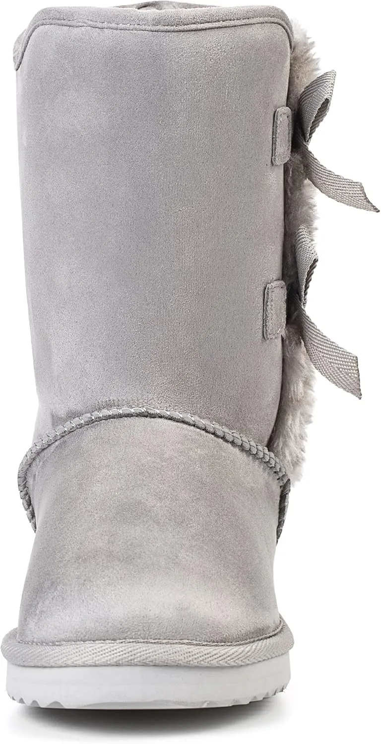 KRABOR Womens Suede Snow Boots Mid-Calf Winter Shoes with Side Bows