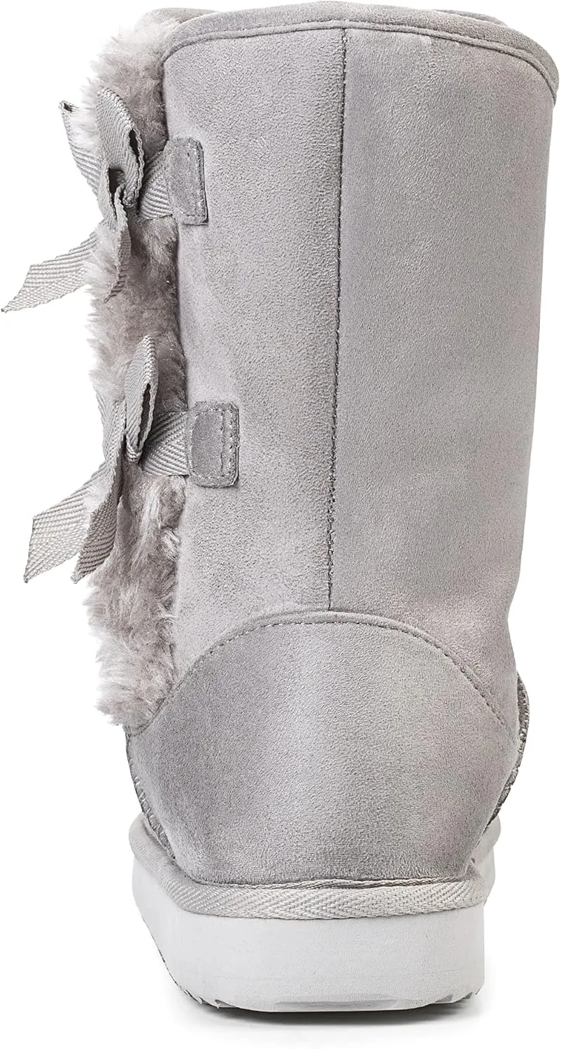 KRABOR Womens Suede Snow Boots Mid-Calf Winter Shoes with Side Bows