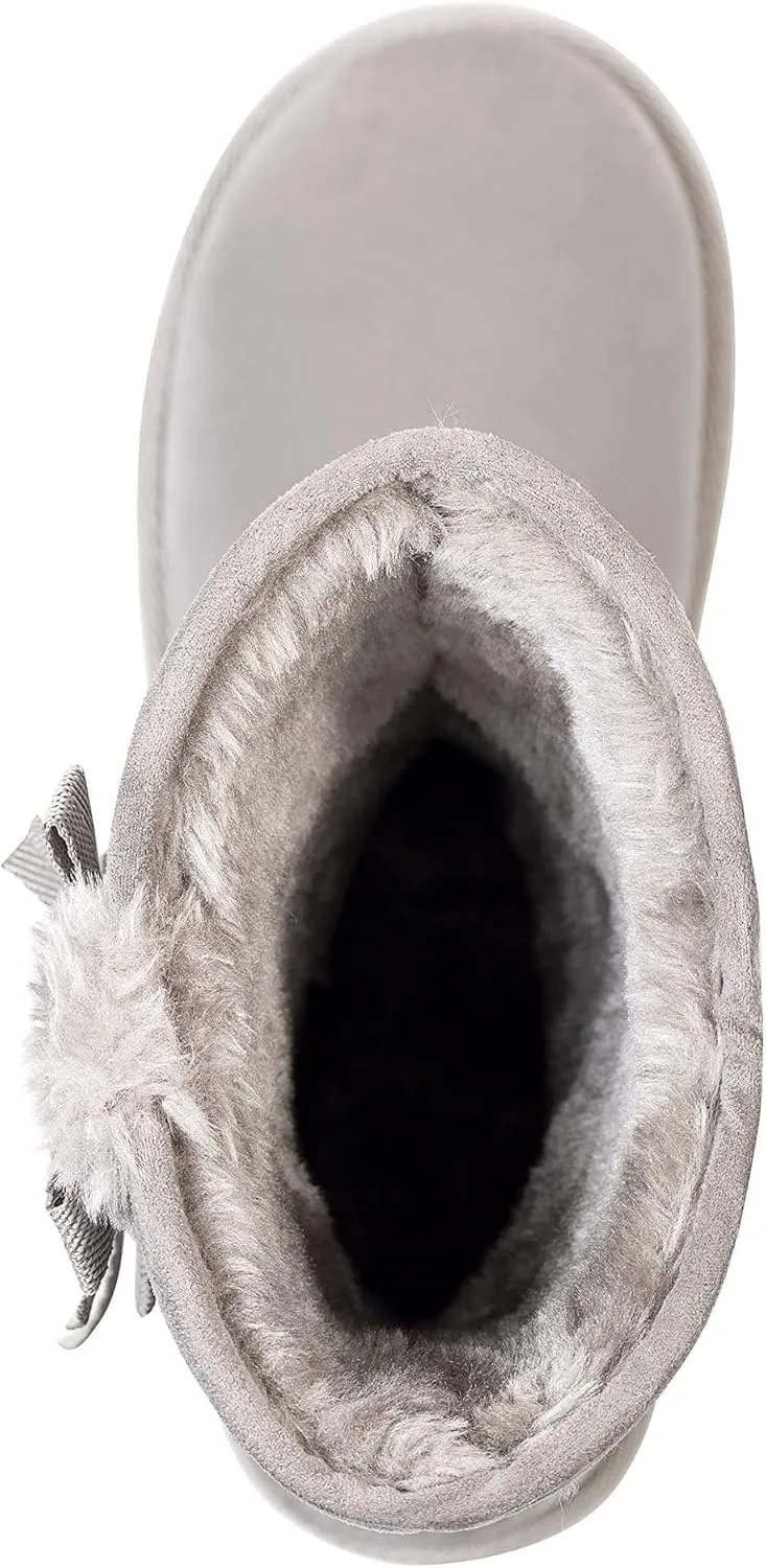 KRABOR Womens Suede Snow Boots Mid-Calf Winter Shoes with Side Bows