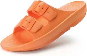 Kricely Women and Men Wide Width Recovery Sandals Plantar Fasciitis Arch Support Orthotic Slides Adjustable Double Buckle Thick Sole Slippers Reduces Stress on Feet Joints & Back Post-Exercise