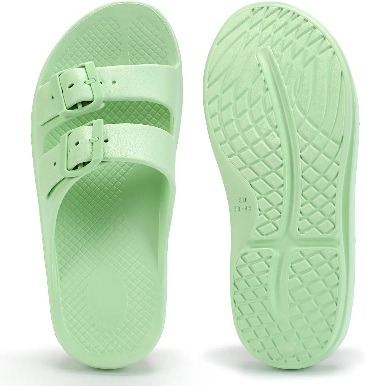 Kricely Women and Men Wide Width Recovery Sandals Plantar Fasciitis Arch Support Orthotic Slides Adjustable Double Buckle Thick Sole Slippers Reduces Stress on Feet Joints & Back Post-Exercise