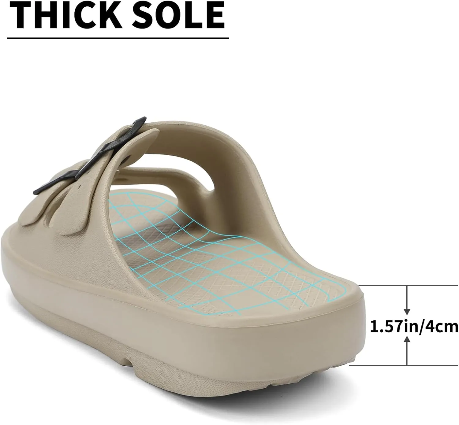 Kricely Women and Men Wide Width Recovery Sandals Plantar Fasciitis Arch Support Orthotic Slides Adjustable Double Buckle Thick Sole Slippers Reduces Stress on Feet Joints & Back Post-Exercise