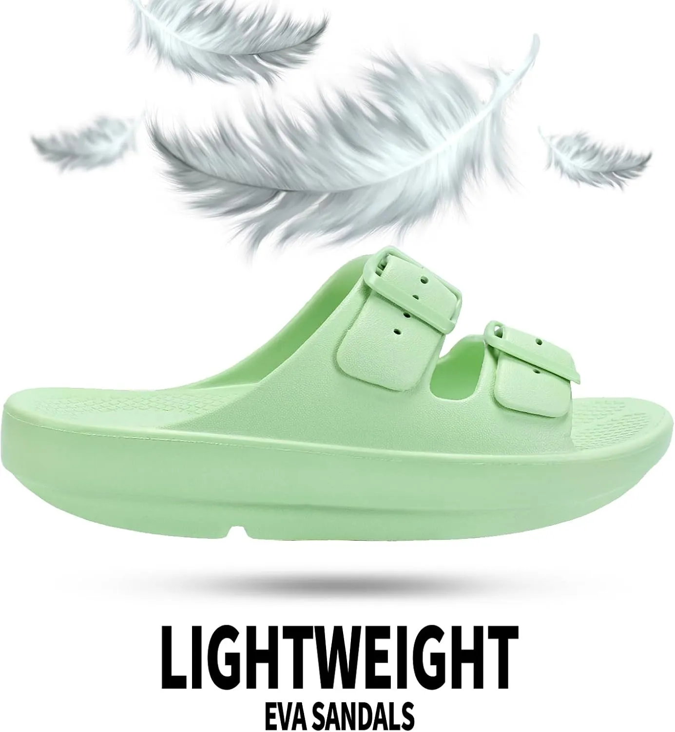 Kricely Women and Men Wide Width Recovery Sandals Plantar Fasciitis Arch Support Orthotic Slides Adjustable Double Buckle Thick Sole Slippers Reduces Stress on Feet Joints & Back Post-Exercise