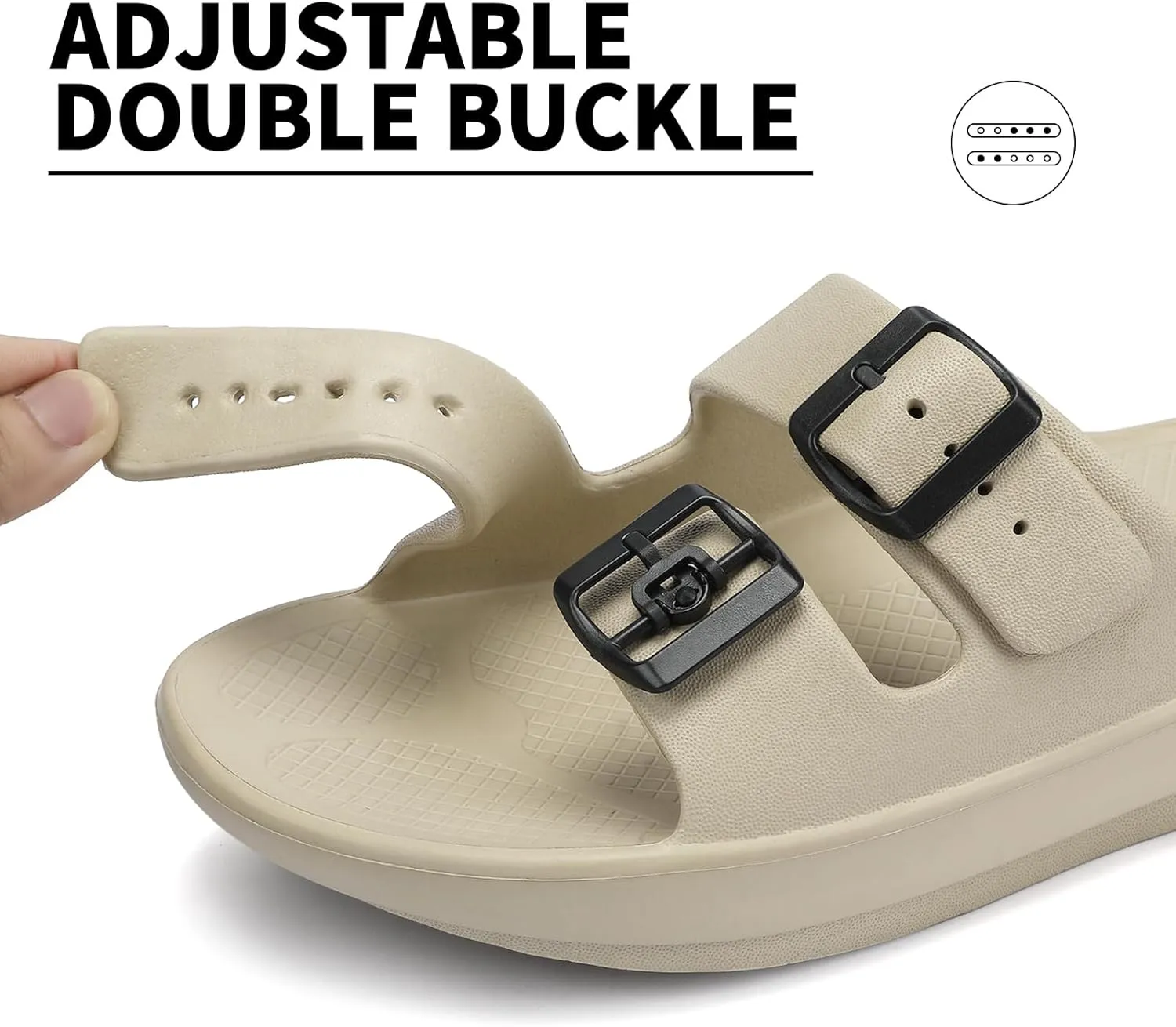Kricely Women and Men Wide Width Recovery Sandals Plantar Fasciitis Arch Support Orthotic Slides Adjustable Double Buckle Thick Sole Slippers Reduces Stress on Feet Joints & Back Post-Exercise