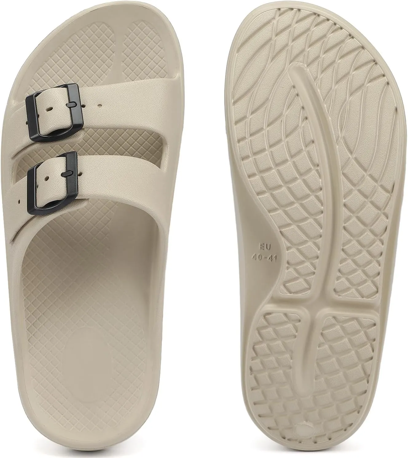 Kricely Women and Men Wide Width Recovery Sandals Plantar Fasciitis Arch Support Orthotic Slides Adjustable Double Buckle Thick Sole Slippers Reduces Stress on Feet Joints & Back Post-Exercise