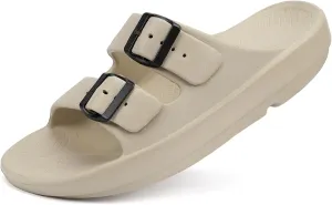 Kricely Women and Men Wide Width Recovery Sandals Plantar Fasciitis Arch Support Orthotic Slides Adjustable Double Buckle Thick Sole Slippers Reduces Stress on Feet Joints & Back Post-Exercise