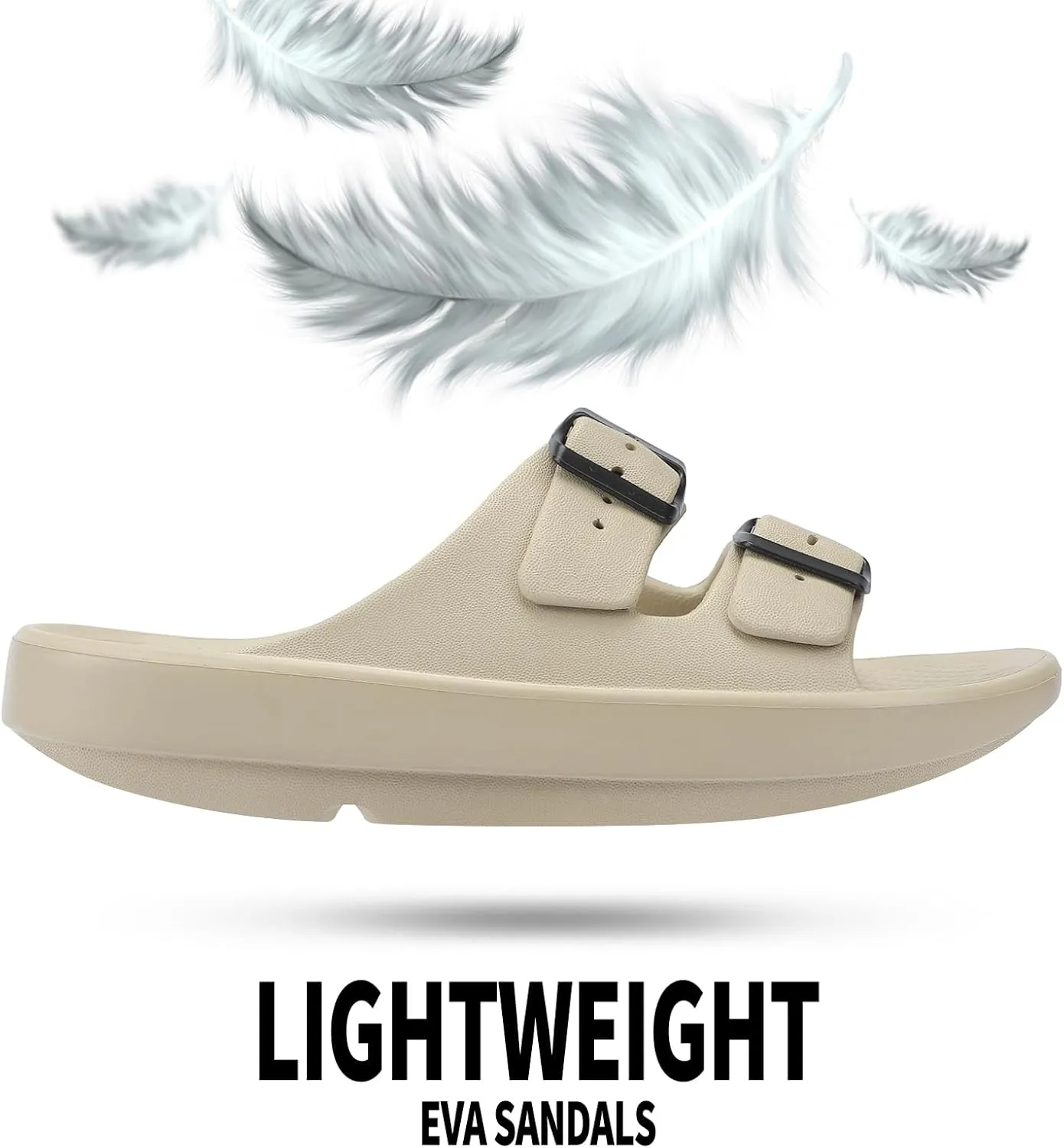 Kricely Women and Men Wide Width Recovery Sandals Plantar Fasciitis Arch Support Orthotic Slides Adjustable Double Buckle Thick Sole Slippers Reduces Stress on Feet Joints & Back Post-Exercise