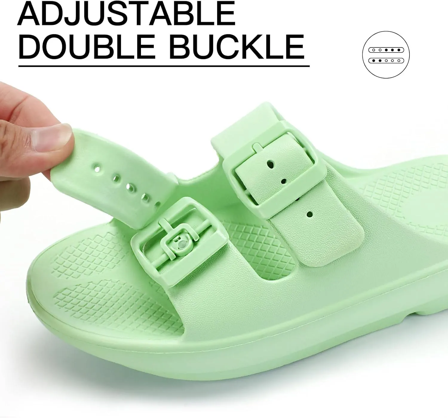 Kricely Women and Men Wide Width Recovery Sandals Plantar Fasciitis Arch Support Orthotic Slides Adjustable Double Buckle Thick Sole Slippers Reduces Stress on Feet Joints & Back Post-Exercise