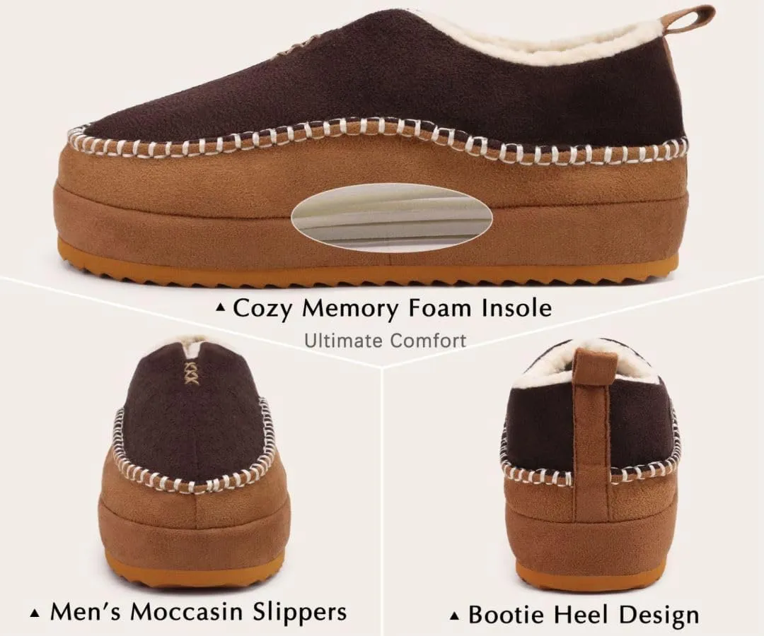 KuaiLu Men's Slippers Cozy Memory Foam House Slipper Shoes Warm Suede Winter Moccasins Slip-on Boots Slippers For Man with Fuzzy Sherpa Lining & Indoor/Outdoor Hard Rubber Sole