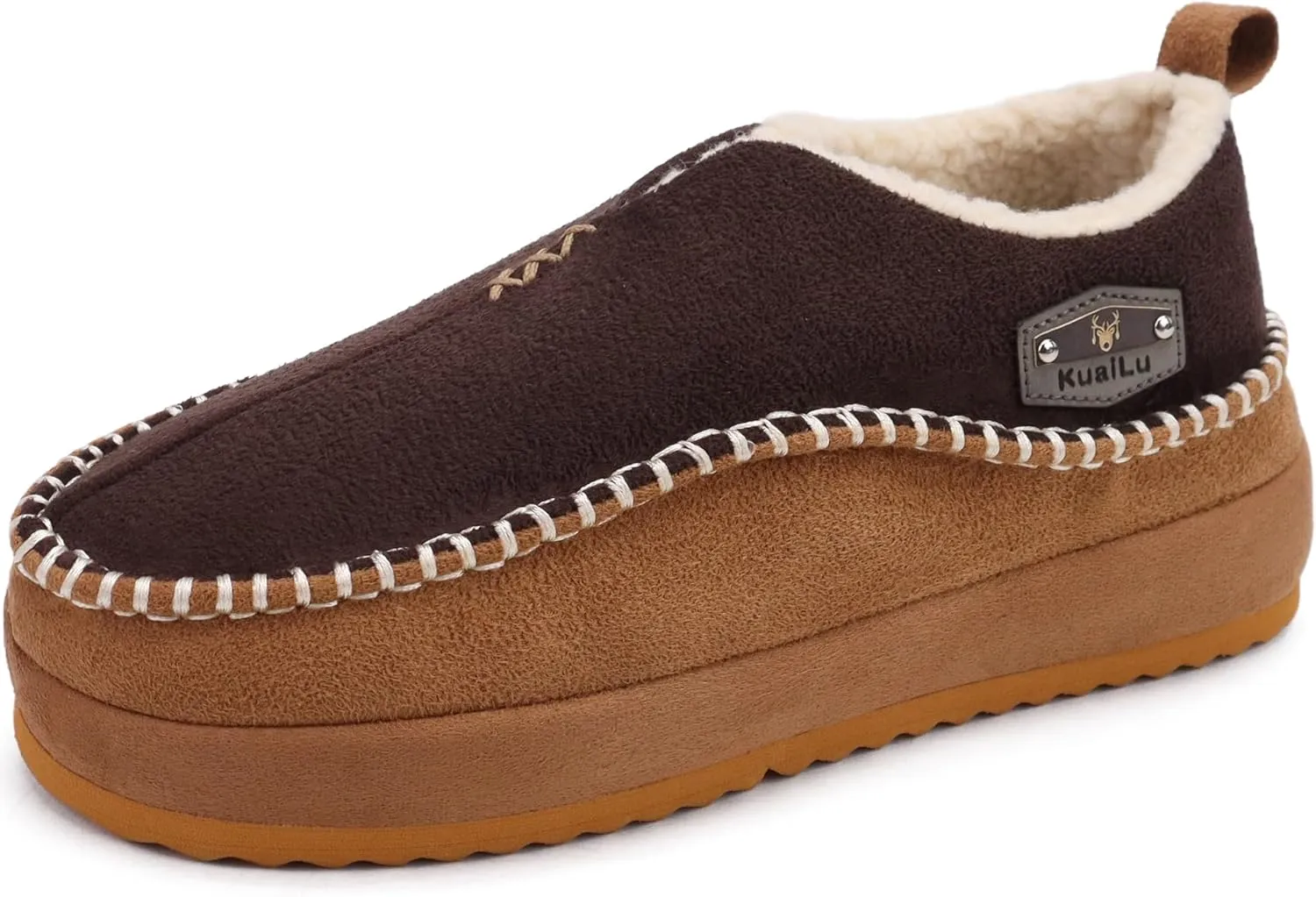 KuaiLu Men's Slippers Cozy Memory Foam House Slipper Shoes Warm Suede Winter Moccasins Slip-on Boots Slippers For Man with Fuzzy Sherpa Lining & Indoor/Outdoor Hard Rubber Sole