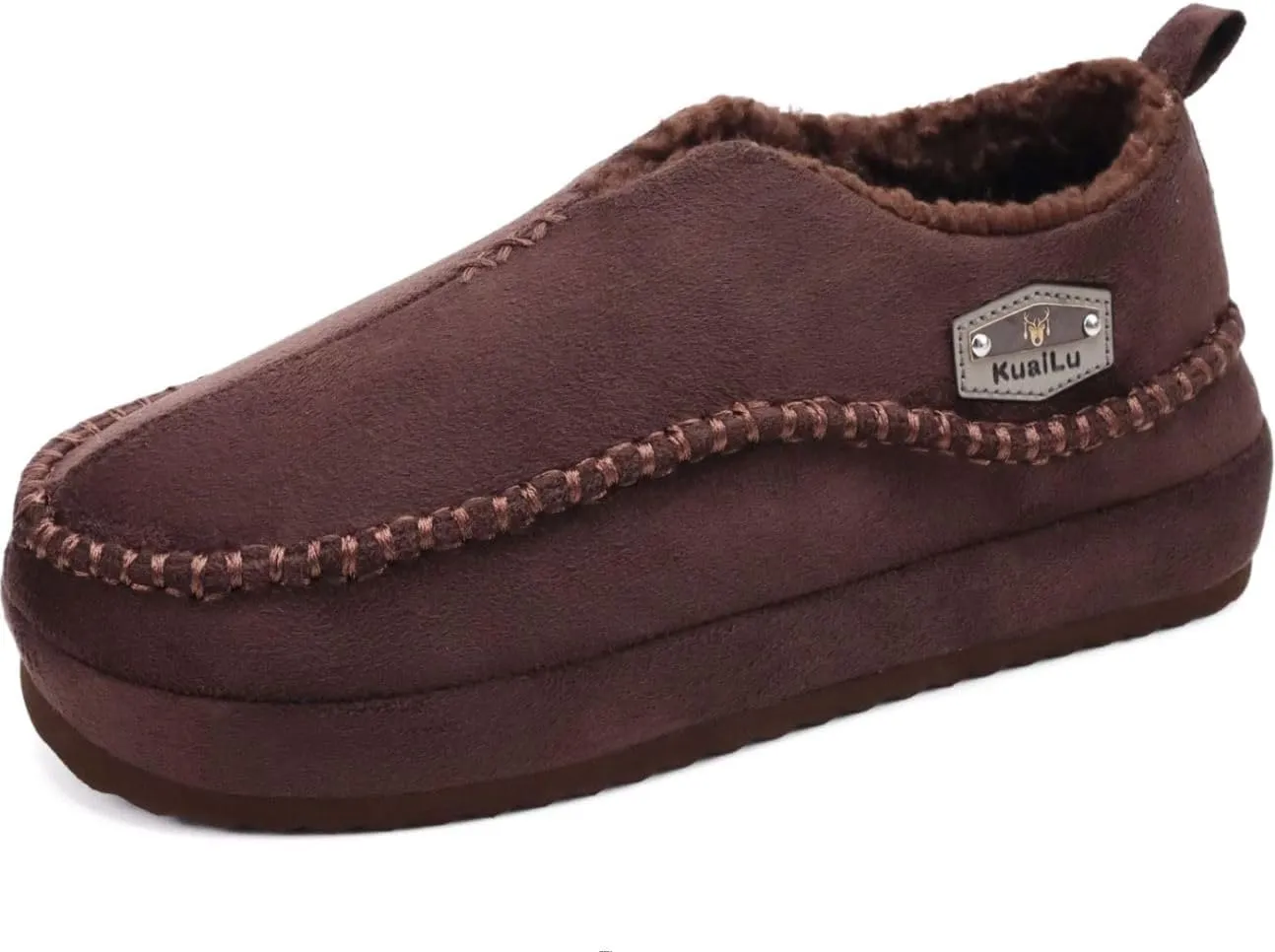 KuaiLu Men's Slippers Cozy Memory Foam House Slipper Shoes Warm Suede Winter Moccasins Slip-on Boots Slippers For Man with Fuzzy Sherpa Lining & Indoor/Outdoor Hard Rubber Sole