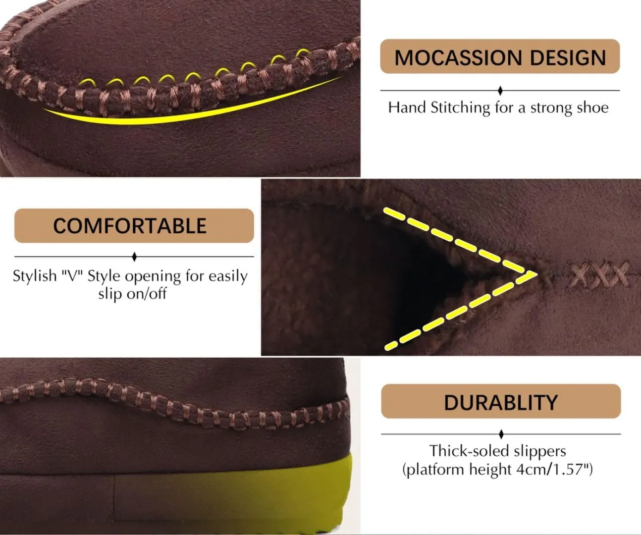 KuaiLu Men's Slippers Cozy Memory Foam House Slipper Shoes Warm Suede Winter Moccasins Slip-on Boots Slippers For Man with Fuzzy Sherpa Lining & Indoor/Outdoor Hard Rubber Sole