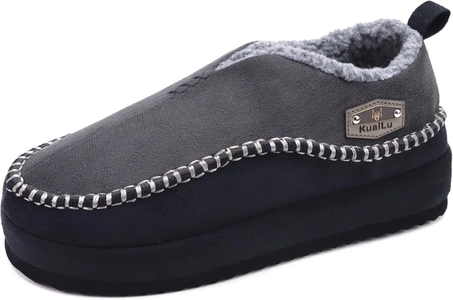 KuaiLu Men's Slippers Cozy Memory Foam House Slipper Shoes Warm Suede Winter Moccasins Slip-on Boots Slippers For Man with Fuzzy Sherpa Lining & Indoor/Outdoor Hard Rubber Sole