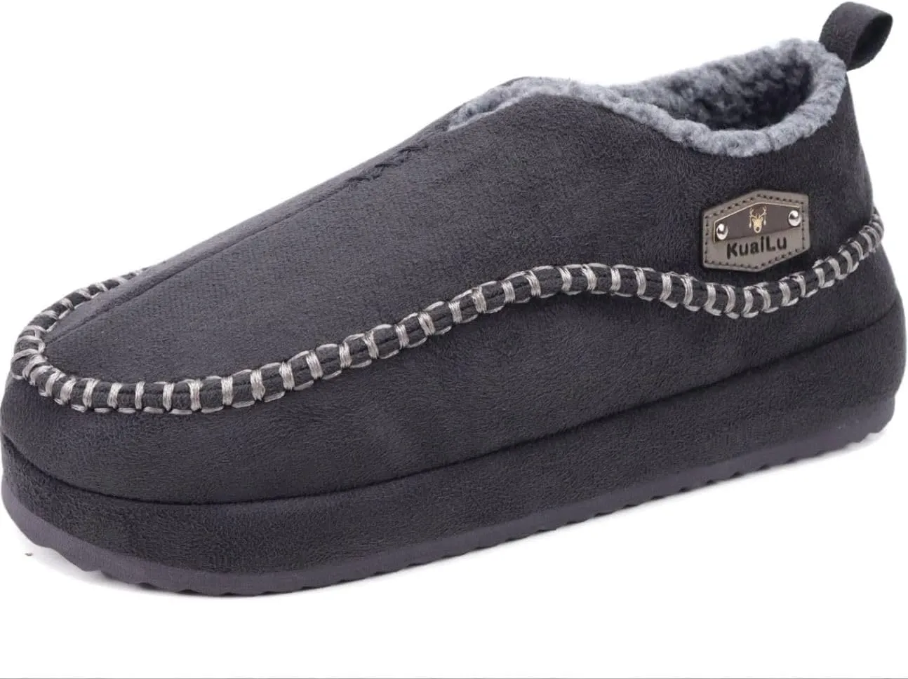 KuaiLu Men's Slippers Cozy Memory Foam House Slipper Shoes Warm Suede Winter Moccasins Slip-on Boots Slippers For Man with Fuzzy Sherpa Lining & Indoor/Outdoor Hard Rubber Sole