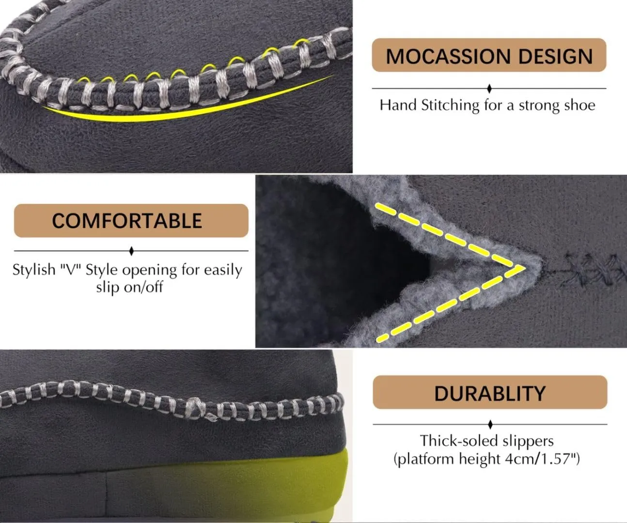 KuaiLu Men's Slippers Cozy Memory Foam House Slipper Shoes Warm Suede Winter Moccasins Slip-on Boots Slippers For Man with Fuzzy Sherpa Lining & Indoor/Outdoor Hard Rubber Sole