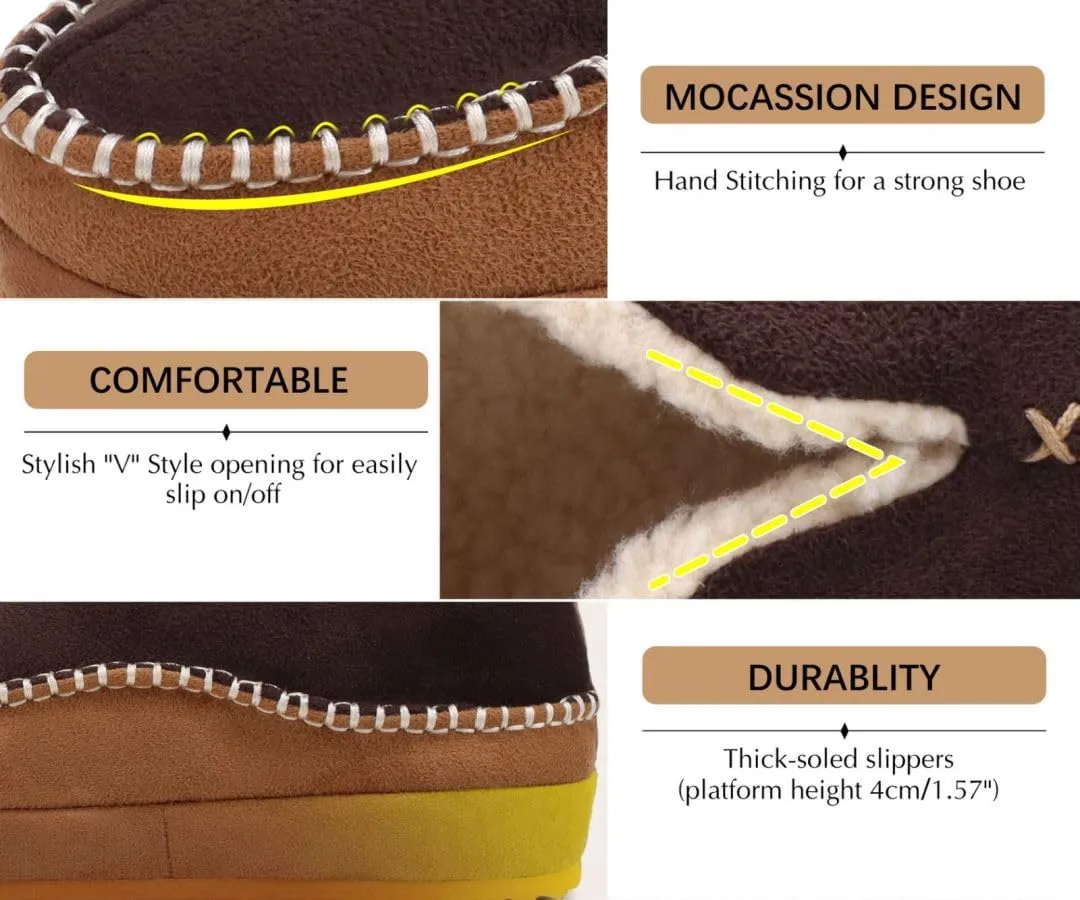 KuaiLu Men's Slippers Cozy Memory Foam House Slipper Shoes Warm Suede Winter Moccasins Slip-on Boots Slippers For Man with Fuzzy Sherpa Lining & Indoor/Outdoor Hard Rubber Sole