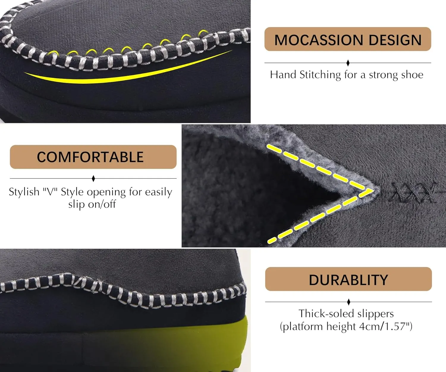 KuaiLu Men's Slippers Cozy Memory Foam House Slipper Shoes Warm Suede Winter Moccasins Slip-on Boots Slippers For Man with Fuzzy Sherpa Lining & Indoor/Outdoor Hard Rubber Sole
